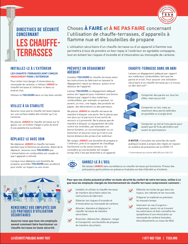 DIRECTIVES DE SÉCURITÉ CONCERNANT LES CHAUFFETERRASSES